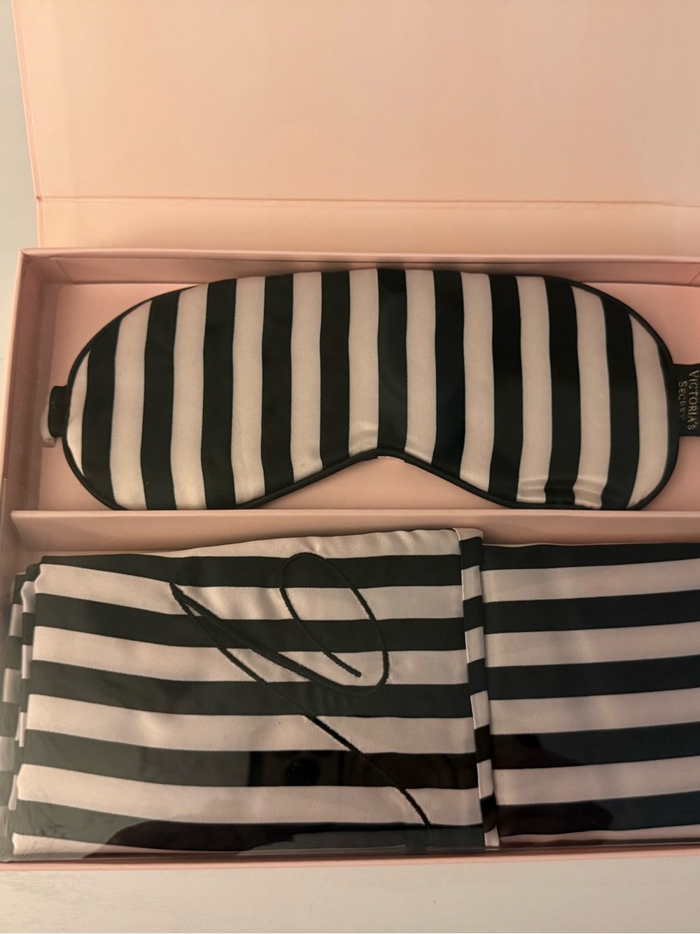 Victoria's Secret Black and White Stripe Eye Mask and Matching Pillow Case